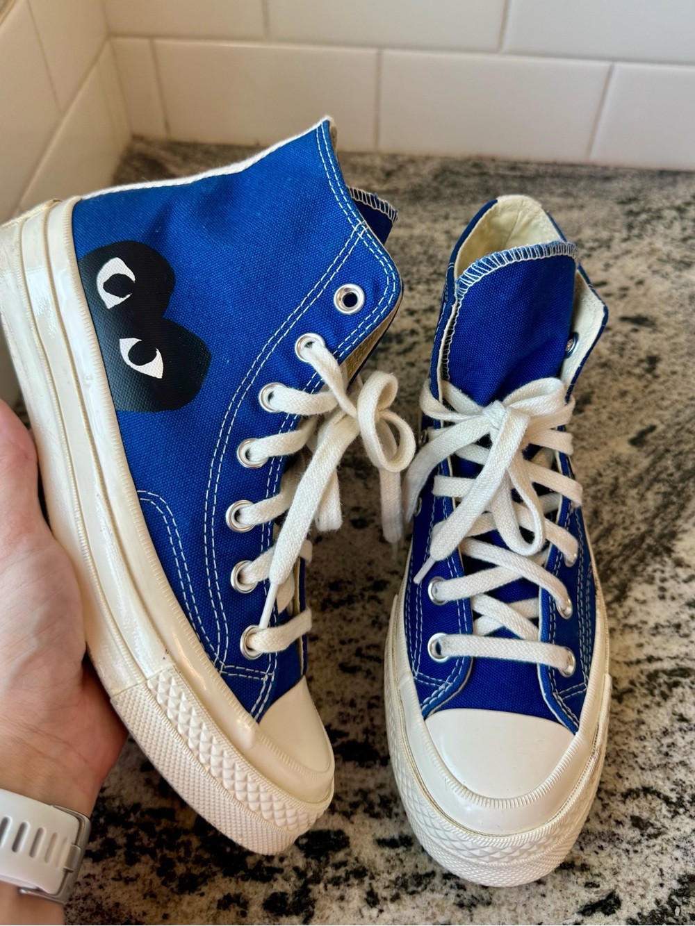 Converse x Comme des Garçons PLAY Chuck 70 High Top Blue/Black Heart. W 6. EUC